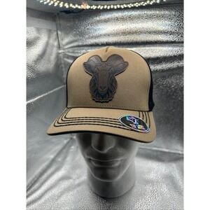 Top Level Mens Ram Patch Trucker Hat Tan Black Mesh Snapback Baseball Cap NEW